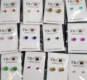 A18 Assorted Sizes Multi Color Metallic Ball Earring Assortment Pack of 12