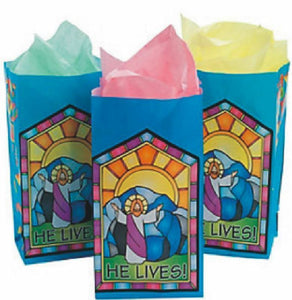 FS308 Religious He Lives Paper Bags Pack of 12