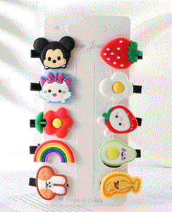 A03 Rubber Food & Characters Assortment Pack of 10 Hair Clips
