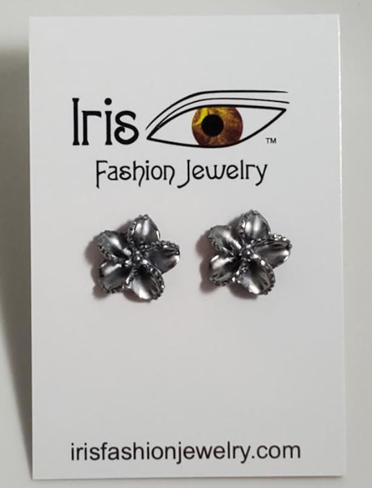 FS796 Gun Metal Flower Earrings