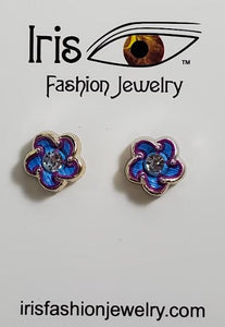 AZ213 Blue & Purple Flower Earrings