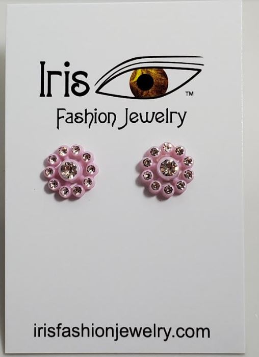 E137 Light Pink Round Geometric Design with Rhinestone Earrings