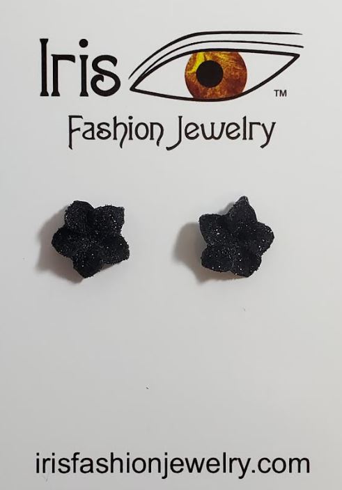 AZ1563 Smaller Black Glitter Flower Earrings