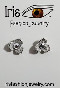 AZ1562 Silver Glitter Gem Flower Earrings