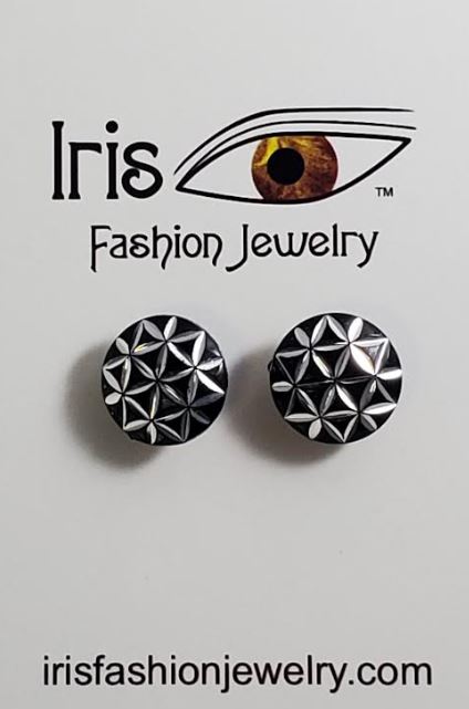 E597 Black Silver Decorated Earrings