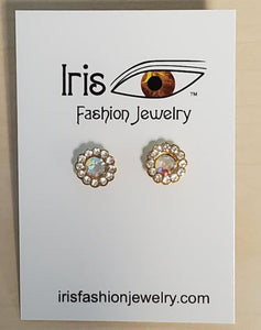 FS353 Gold Iridescent Gemstone Rhinestone Earrings
