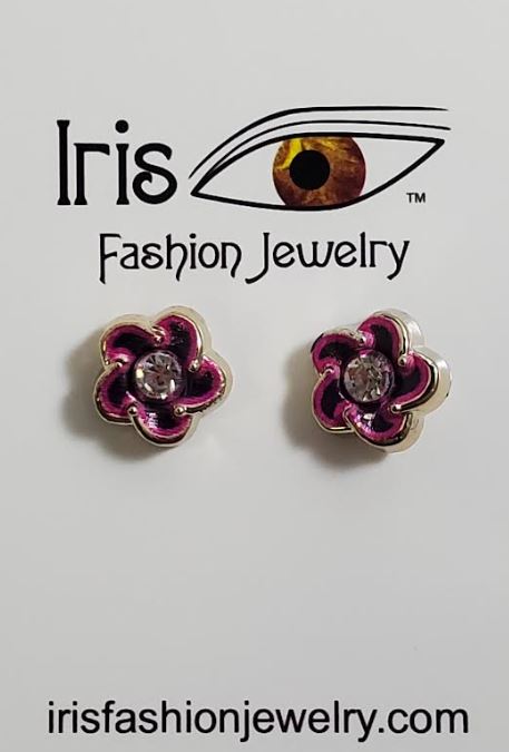 AZ212 Pink & Black Flower Earrings