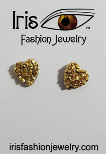 AZ369 Gold Texture Decorated Heart Earrings