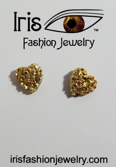 AZ369 Gold Texture Decorated Heart Earrings
