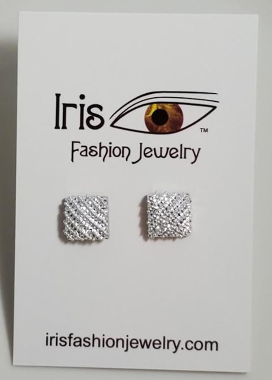 FS606 Silver Textured Square Earrings