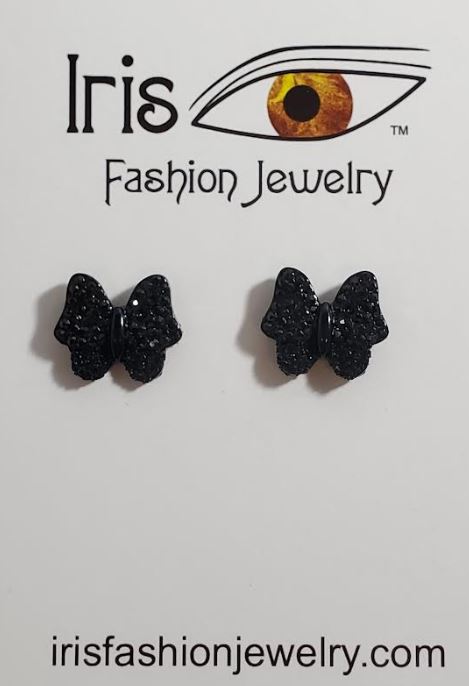 AZ675 Black Gem Decorated Butterfly Earrings