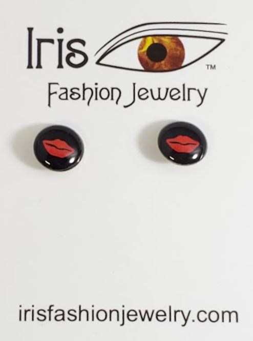 AZ1201 Black Red Lips Earrings