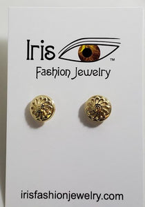 E1387 Gold Round Flower Design Earrings