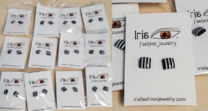 A128 Black & White Stripe Square Earring Assortment Pack of 12