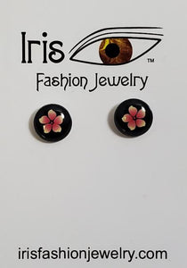 E964 Black Pink Flower Earrings