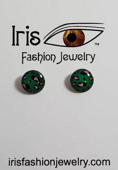 AZ1251 Green Cheetah Print Design Earrings