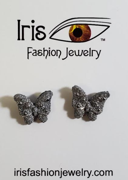 AZ256 Gun Metal Textured Butterfly Earrings