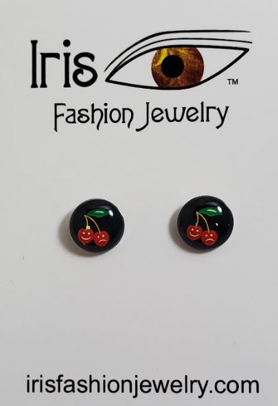 AZ1605 Black Happy Sad Cherry Earrings