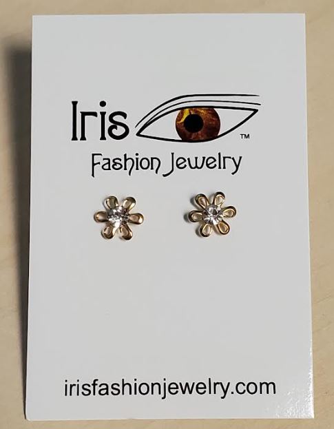 FS387 Gold Rhinestone Flower Earrings