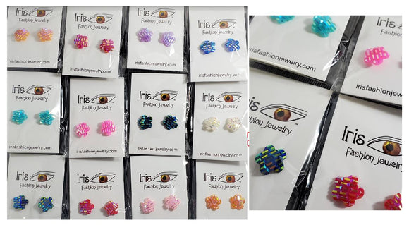 A148 Assorted Color Iridescent Flower Earring Assortment Pack of 12