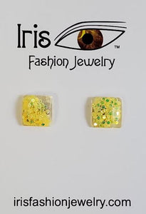 AZ1112 Yellow Glitter Filled Square Earrings