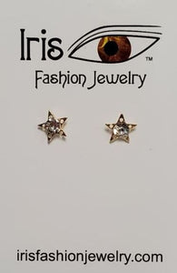 E1077 Gold Star with Rhinestone Earrings