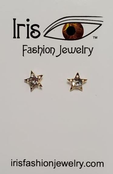 E1077 Gold Star with Rhinestone Earrings