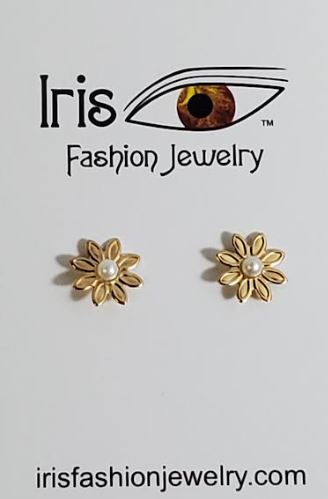 E172 Gold Flower with Pearl Earrings