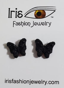 AZ257 Black Textured Butterfly Earrings