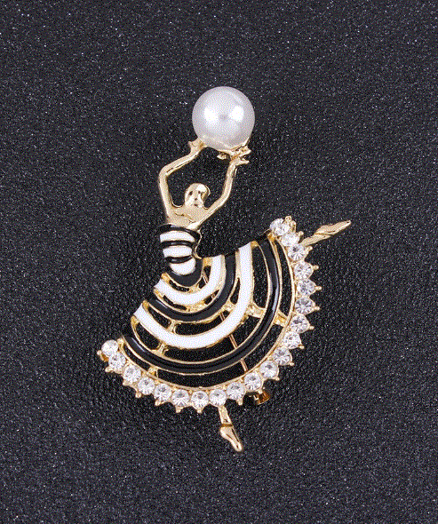 F19 Black & White Dancer With Pearl Pin