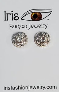 E532 Rose Gold Textured Circle with Rhinestone Earrings