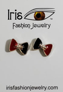 E1162 Red & Black Bow Earrings