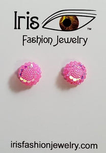 AZ334 Iridescent Pink Flower Design Earrings