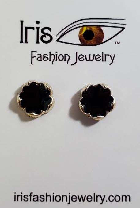 AZ255 Gold Black Flower Shape Earrings