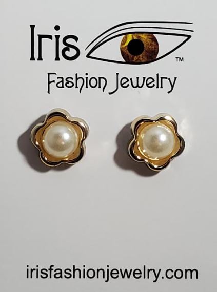 AZ352 Rose Gold Pearl Flower Earrings