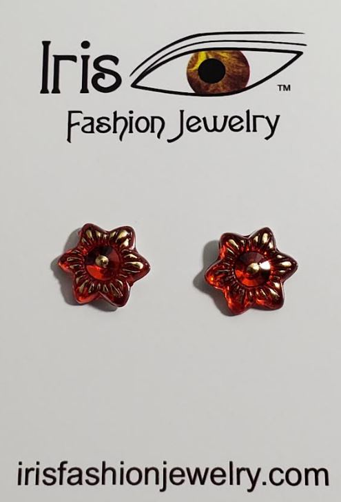 E828 Red Star Design Gold Accent Earrings