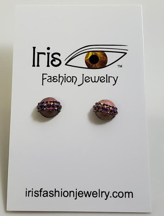 FS341 Copper Iridescent Rhinestone Decorated Earrings