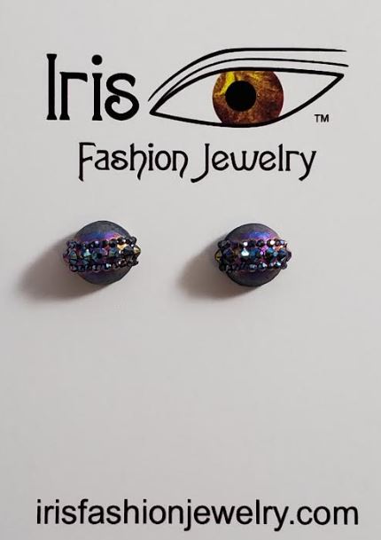 AZ1255 Iridescent Blue Gem Decorated Earrings