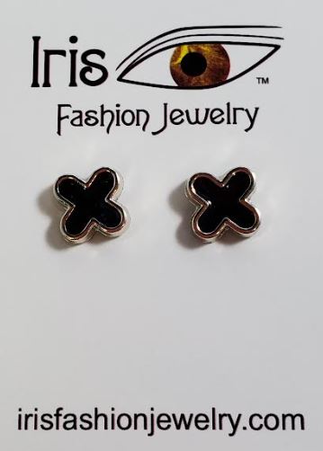 E16 Black Cross Design Earrings