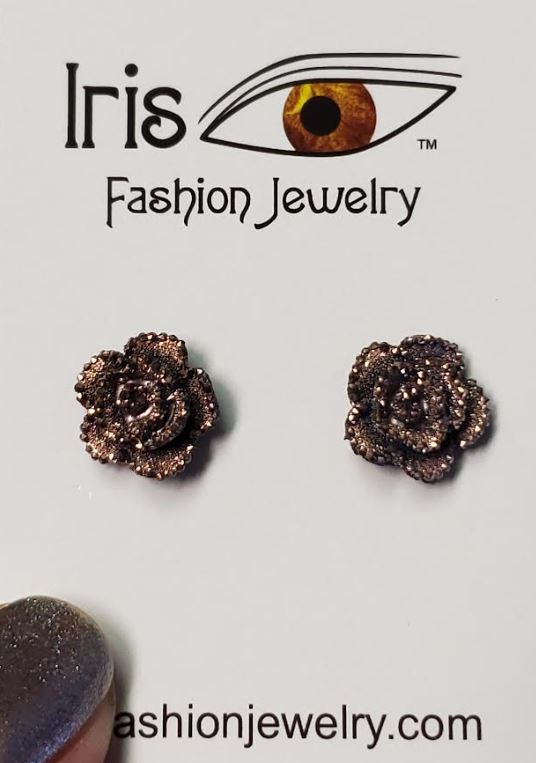 FS371 Champagne Rose Rhinestone Decorated Earrings