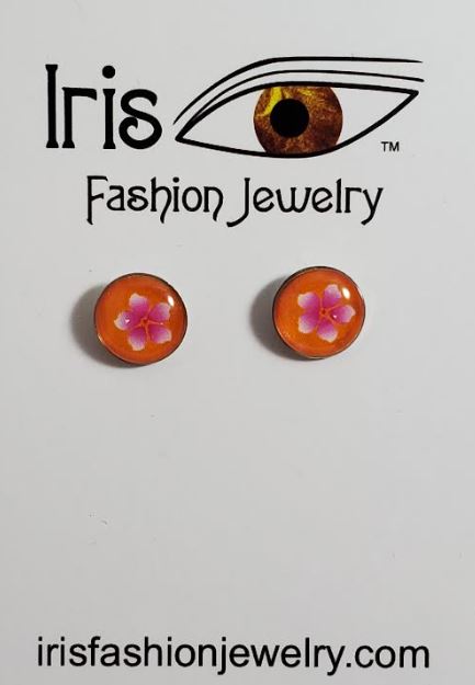 AZ1031 Orange Pink Flower Earrings