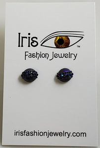 FS339 Blue Iridescent Rhinestone Decorated Earrings