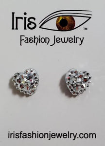 E19 Silver Gem Decorated Heart Earrings