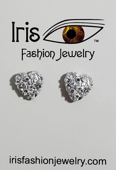 AZ375 Silver Texture Decorated Heart Earrings