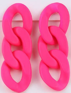 6PK-E845 Hot Pink Chain Link Earrings