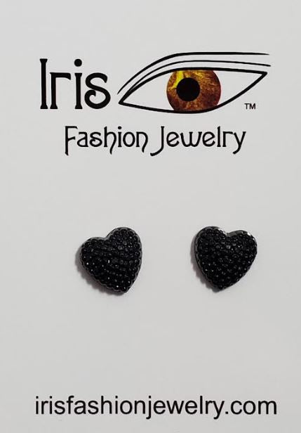 E174 Black Textured Heart Earrings