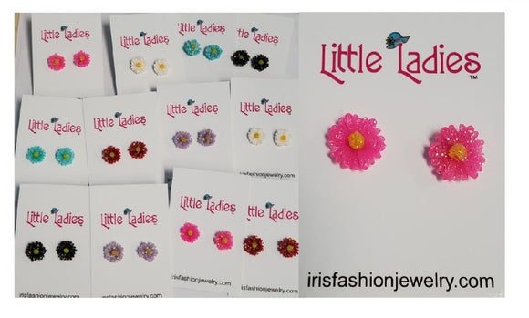 A82 Little Ladies Glitter Flower Earring Assortment Pack of 12