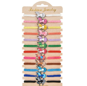 A83 Unicorn Multi Colored Rope Bracelet Assortment Pack of 12