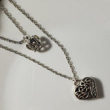 EC203 Silver Heart & Crown Layered Necklace with Free Earrings
