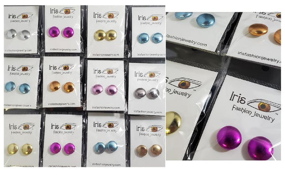+A139 Assorted Color Metallic Earring Assortment Pack of 12